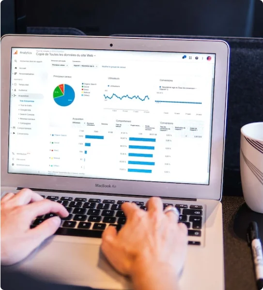 Person analyzing web analytics on laptop screen.