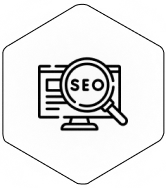 SEO optimization icon with magnifying glass.