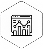 Hexagon-shaped SEO analytics icon.